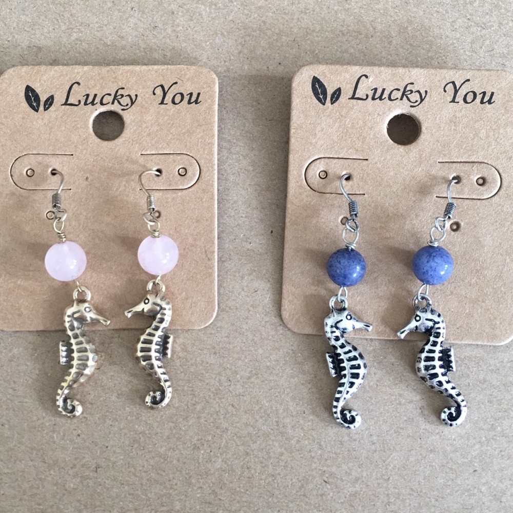 Seahorse w/ Semi Precious Stone Drop Earrings
